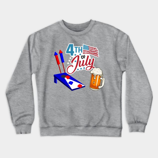 4th Of July Cornhole, Beer and Bottle Rockets Crewneck Sweatshirt by Midlife50